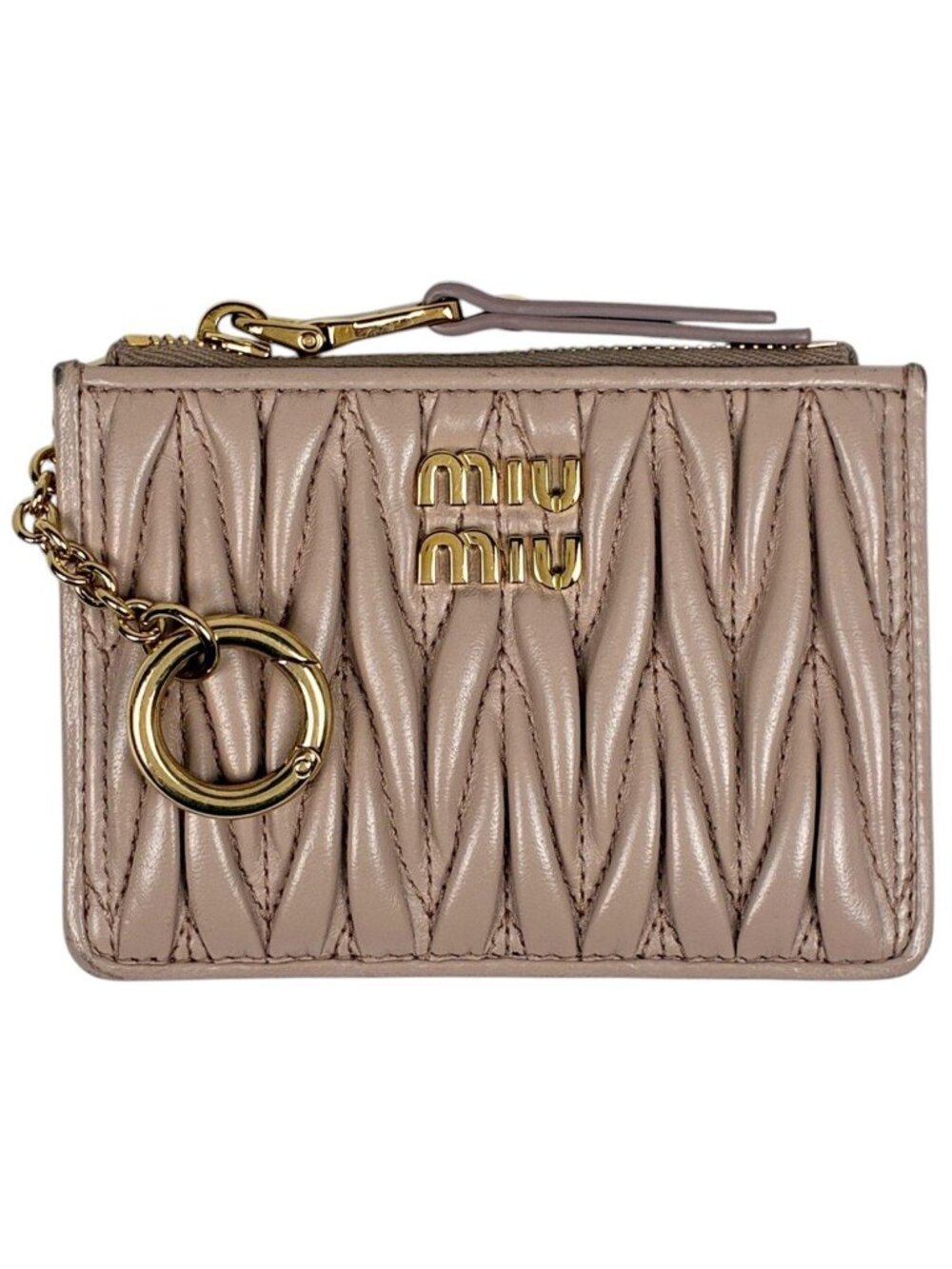 Miu Miu Card Case Matelasse Coin Purse Leather Pink